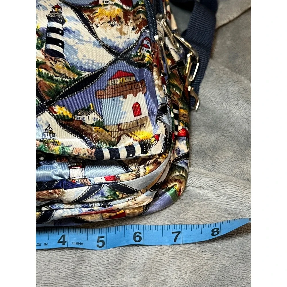 Quilted Lighthouse Crossbody Bag Coastal Nautical Organizer Purse Blue